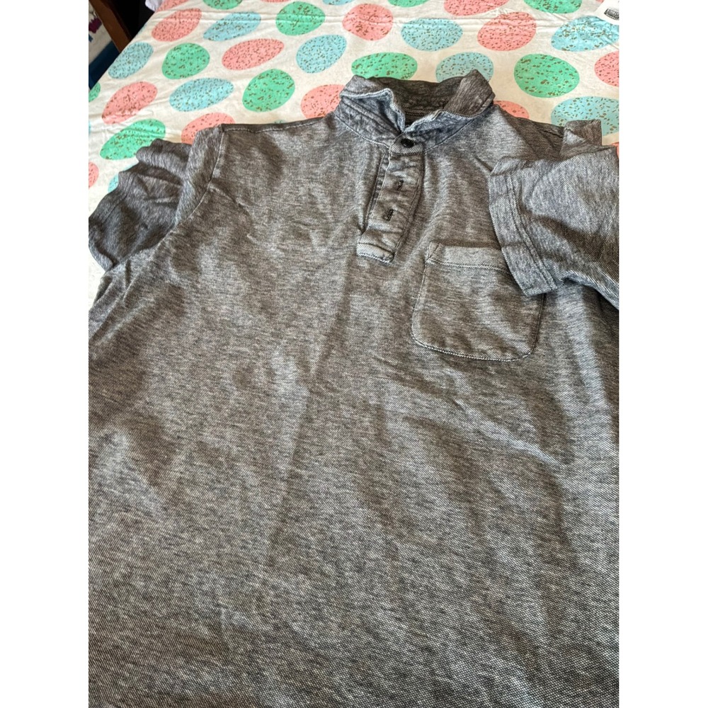 Chaps Mens Short Sleeve Polo Shirt Gray Cotton Textured Pocket Top Size M